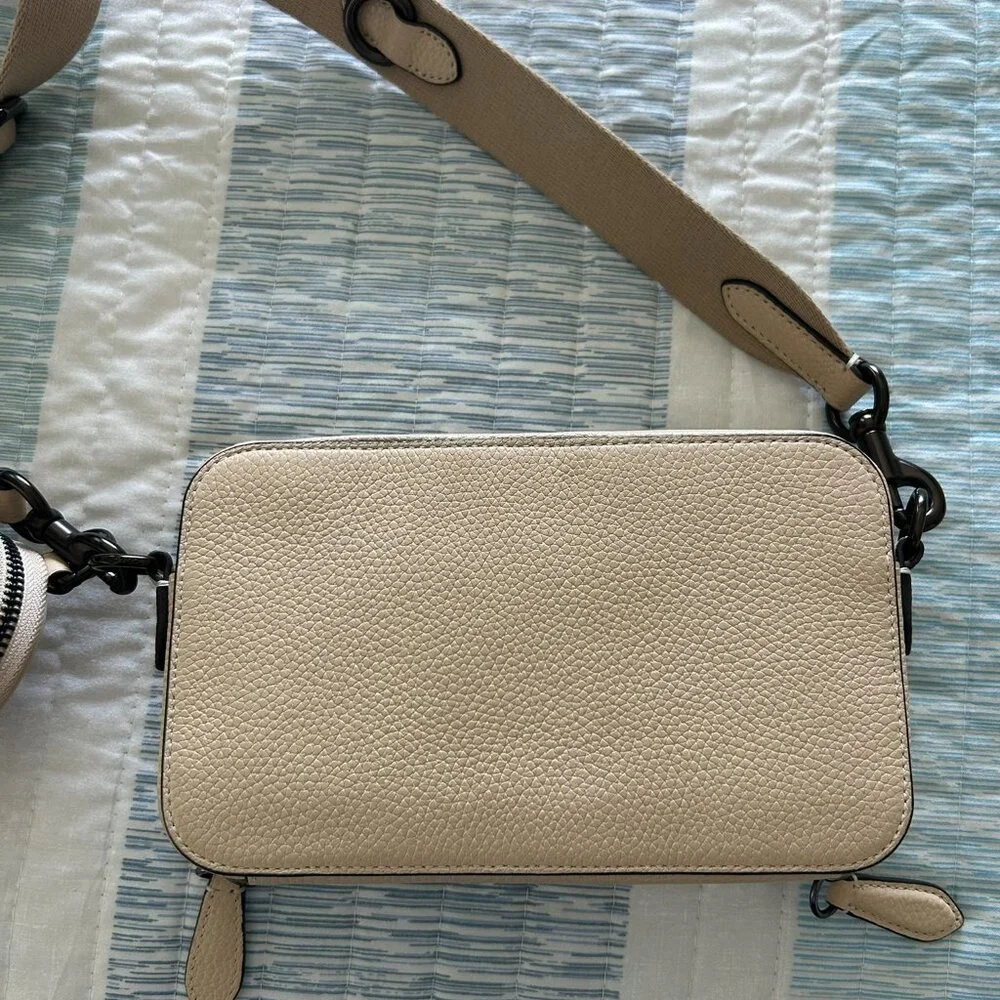 Coach Beige Pebbled Leather Crossbody with Coin Pouch